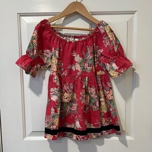 Matilda Jane Sparkletown Holly Fiona Floral Peasant Pink Linen Blend Top